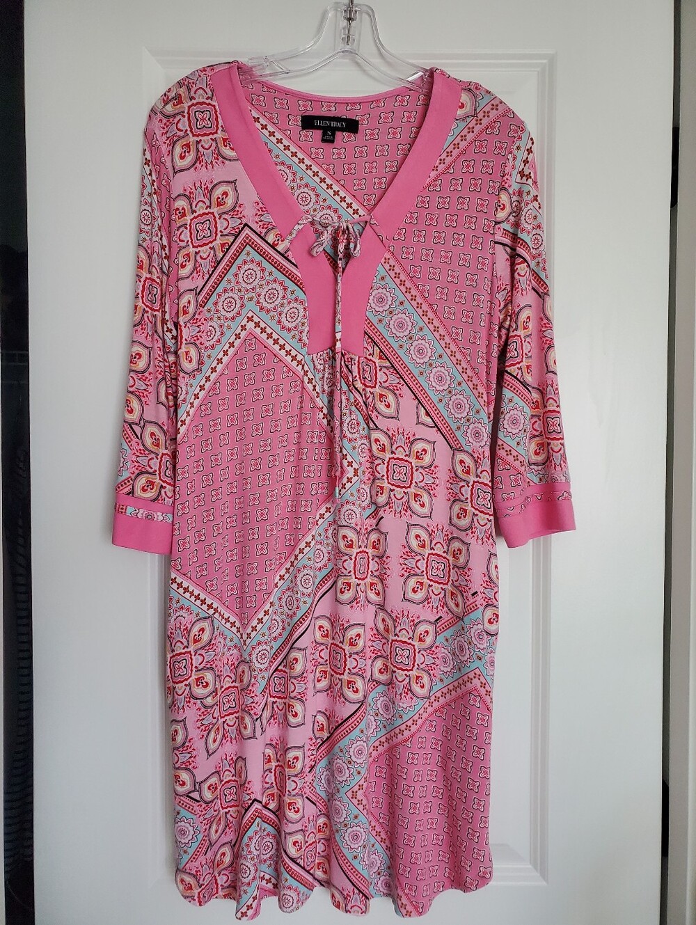 Ellen Tracy Pink Paisley Print V-Neck Tunic Sz SML